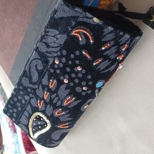 Tanjore Clutch beaded, 10" x 5", velvet outside, satin inside
